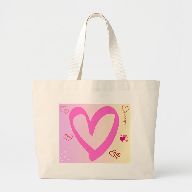 Grand Tote Bag Coeurs En Gradient Rose (Devant)