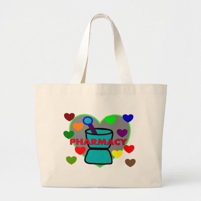 Grand Tote Bag Coeurs multi de couleur de "PHARMACIE" (Devant)