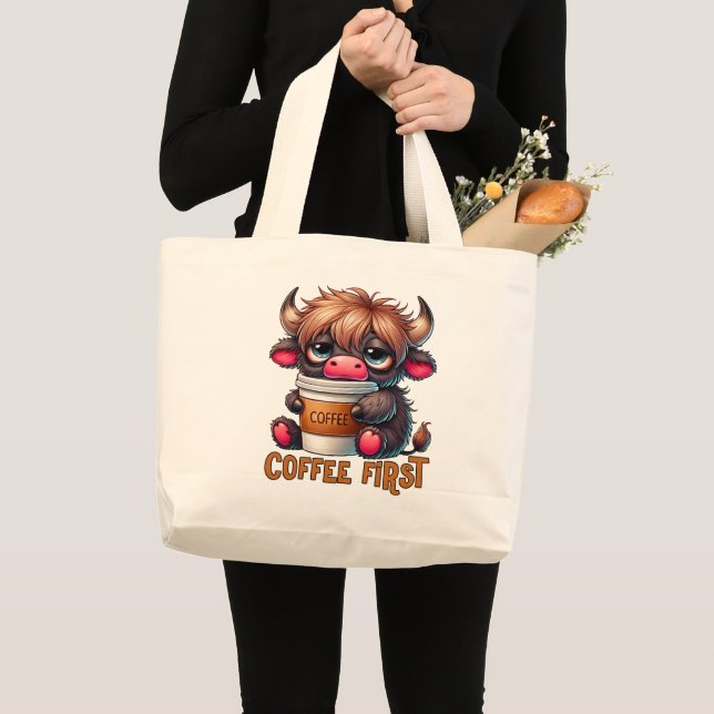 Grand Tote Bag Coffee First  (Devant (produit))