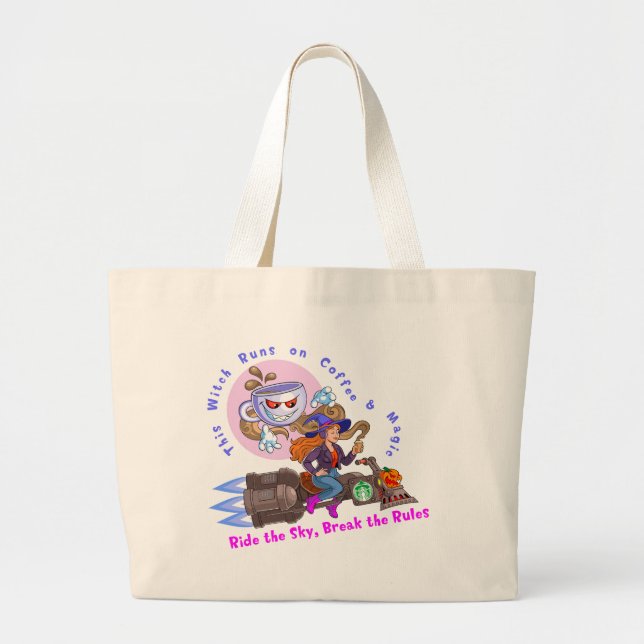 Grand Tote Bag Coffee & Magic Witch Rider (Devant)