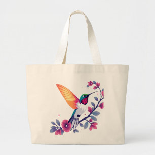 Grand Tote Bag Colibri aux fleurs