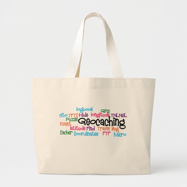 Grand Tote Bag Collage de mot de Geocaching (Devant)