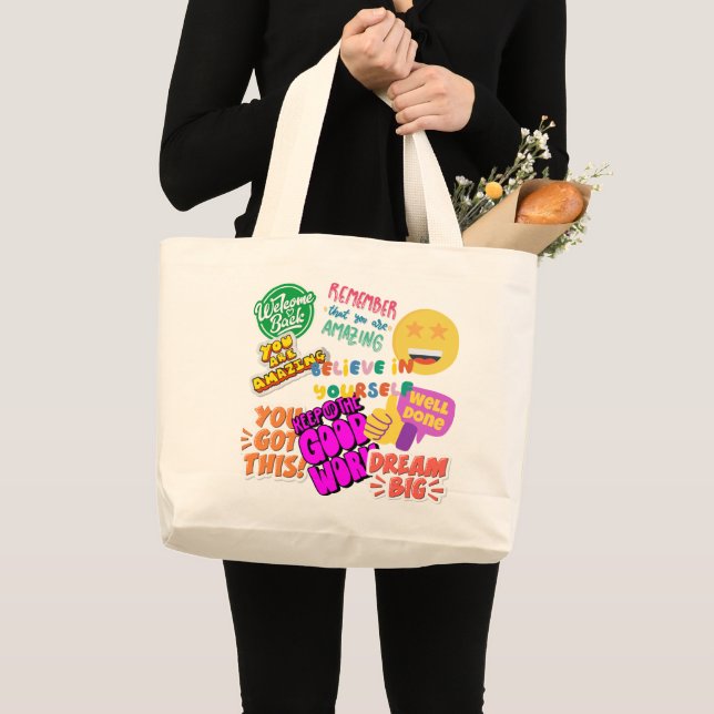 Grand Tote Bag Collage d'encouragement ultime (Devant (produit))