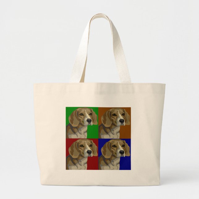 Grand Tote Bag Collage foncé de couleur primaire de beagle (Devant)