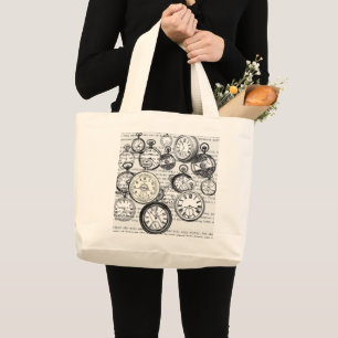 Grand Tote Bag Collage Montre de Goût Victorien Alice au Pays des