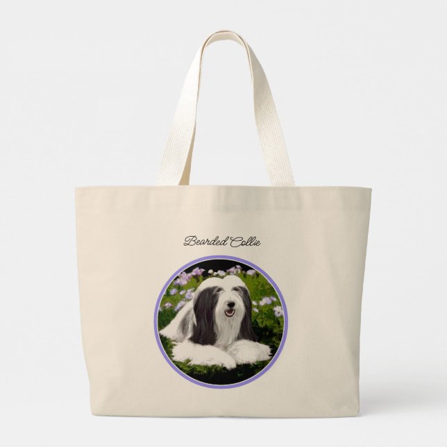 Grand Tote Bag Collie hardie Black Peinture Cute Dog Art (Dos)