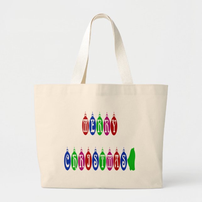 Grand Tote Bag Colorful Merry Christmas Ornament (Devant)