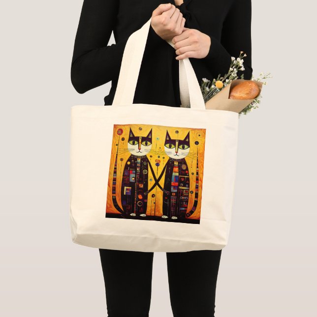 Grand Tote Bag Compagnons Abstraits : Un conte de deux chats (Devant (produit))