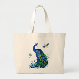 Grand Tote Bag Conception classique de paon et libellule