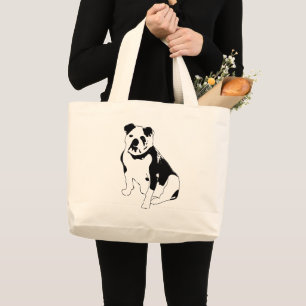 Grand Tote Bag Conception de bouledogue noir et blanc assis calme