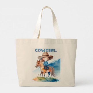 Grand Tote Bag Conception de fille de cowgirl mignonne à cheval e
