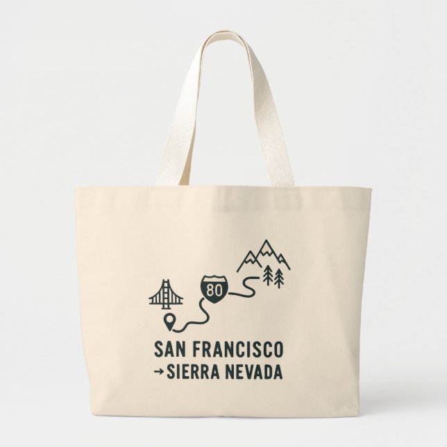 Grand Tote Bag Conception de l'itinéraire de San Francisco à Sier (Devant)