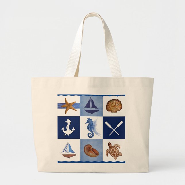 Grand Tote Bag Conception océanique marine (Devant)