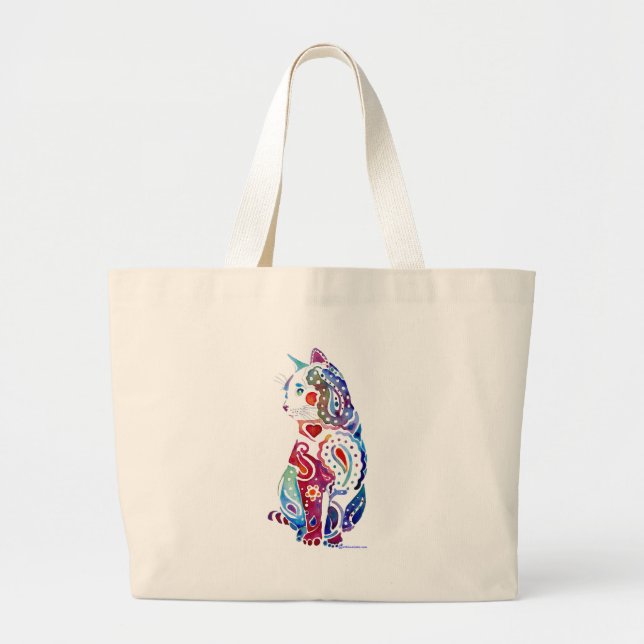 Grand Tote Bag Conceptions de chat de Paisley (Devant)