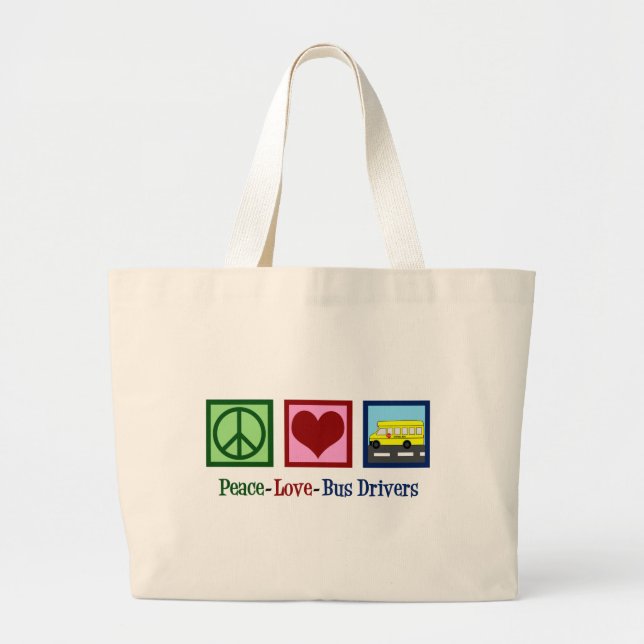 Grand Tote Bag Conducteur de bus de l'école Peace Love (Devant)