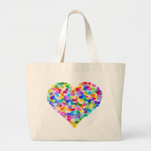 Grand Tote Bag Confettis de coeur d'arc-en-ciel
