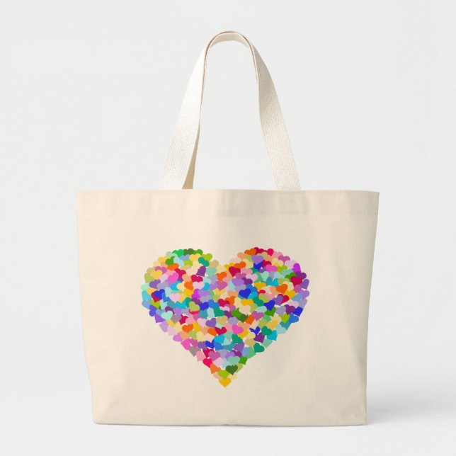 Grand Tote Bag Confettis de coeur d'arc-en-ciel (Devant)