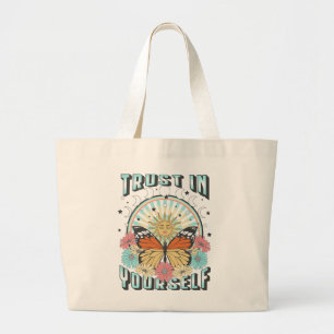 Grand Tote Bag Confiance en soi Soleil céleste et papillon