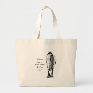Grand Tote Bag Congé Hoofprints de chevaux sur votre coeur : Art