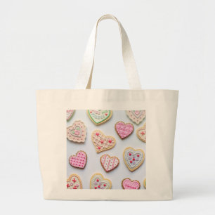 Grand Tote Bag Cookies en forme de cœur pour la Saint-Valentin   