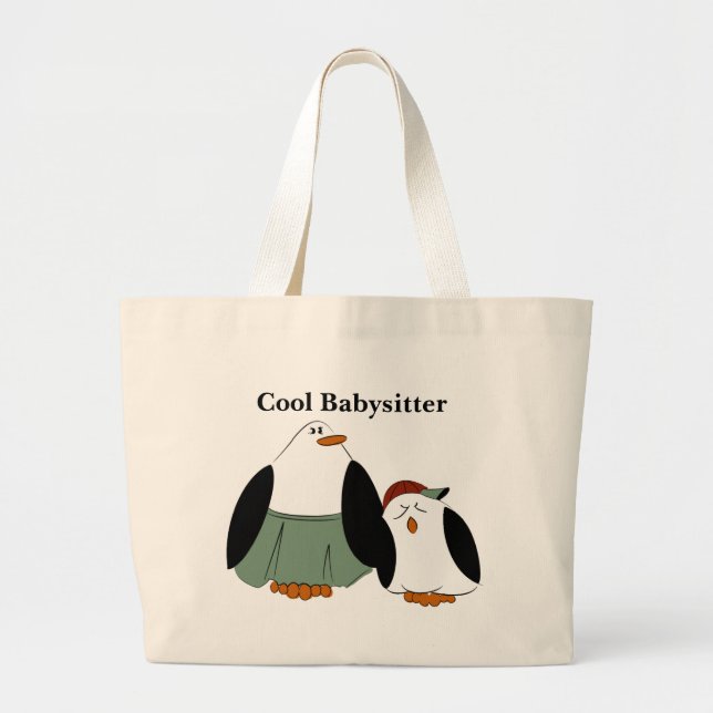Grand Tote Bag Cool Babysitter Cute Cartoon Pingouins (Devant)