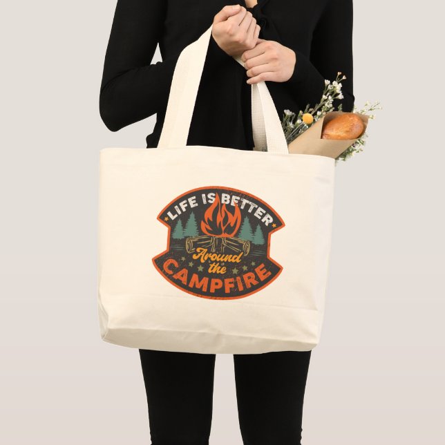Grand Tote Bag Cool meilleure vie camping feu (Devant (produit))