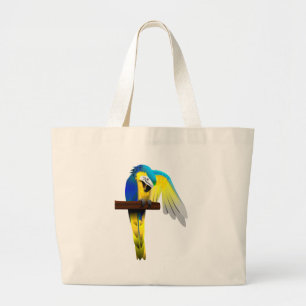 Grand Tote Bag Copie de perroquet d'ara de bleu et d'or