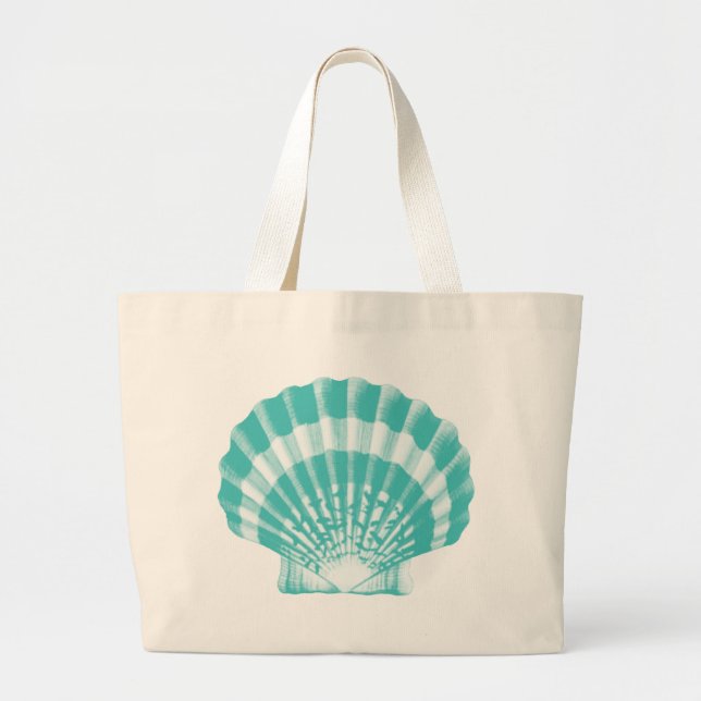 Grand Tote Bag Coquillage - aqua mol et blanc (Devant)