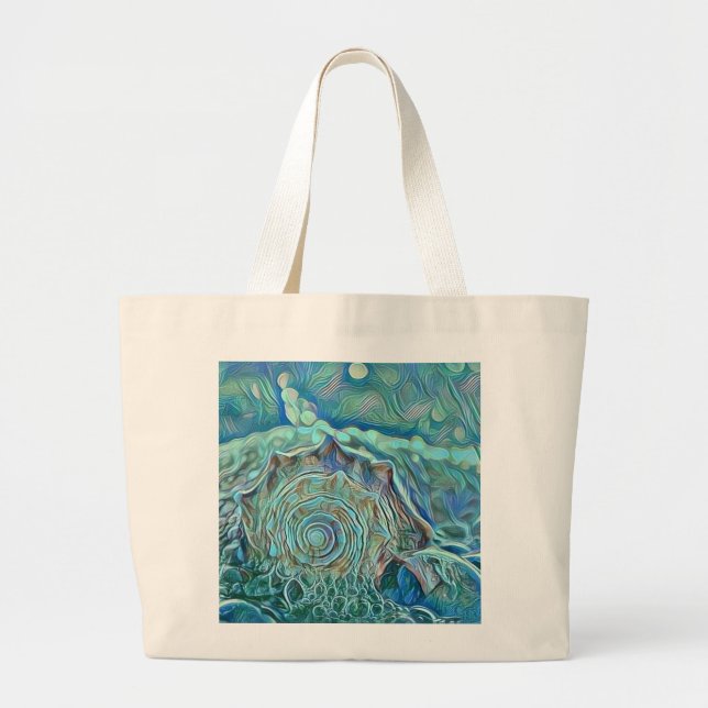 Grand Tote Bag Coquillage bleu dans la peinture marine moussante (Devant)