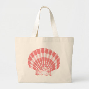 Grand Tote Bag Coquillage - corail rose et blanc