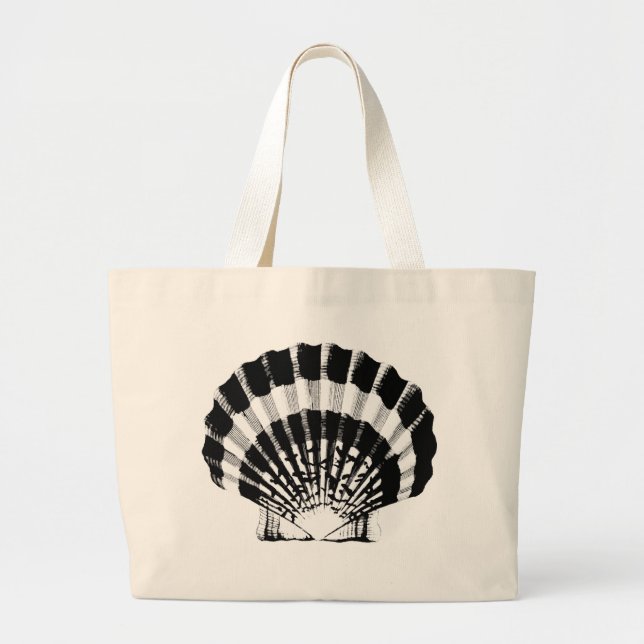 Grand Tote Bag Coquillage - noir et blanc (Devant)