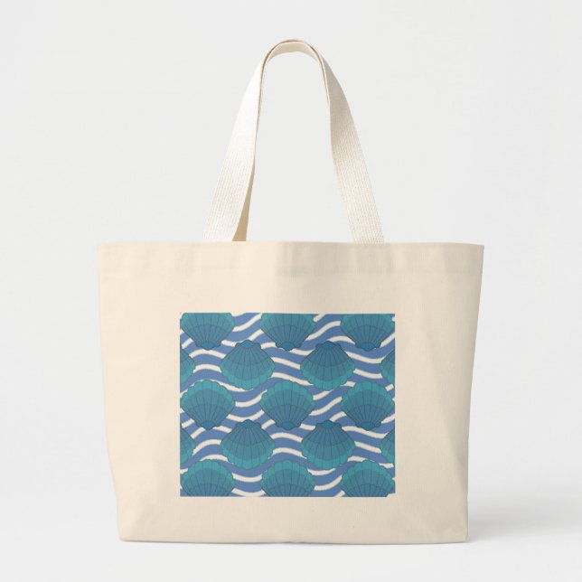 Grand Tote Bag Coquillage vintage Et Motif Vagues (Devant)