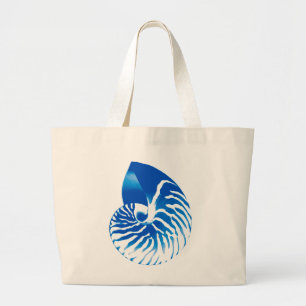 Grand Tote Bag Coquille de Nautilus - bleu cobalt et blanc