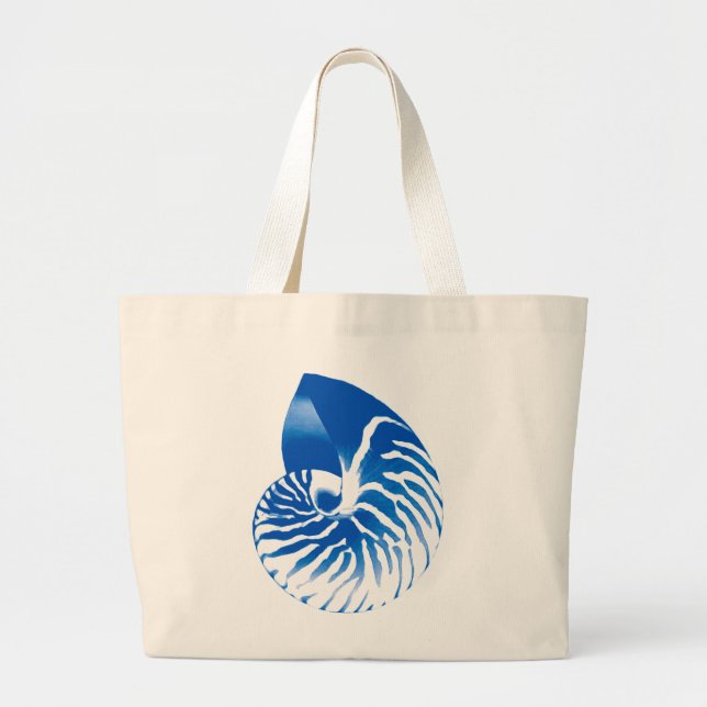 Grand Tote Bag Coquille de Nautilus - bleu cobalt et blanc (Devant)