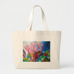 Grand Tote Bag Coral Reef Grande barrière récif art océanique