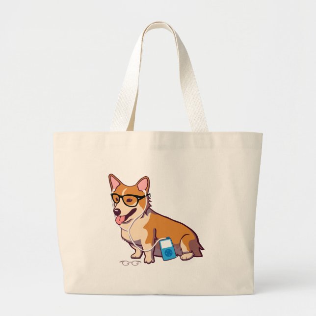Grand Tote Bag Corgi de hippie (sans texte) (Devant)