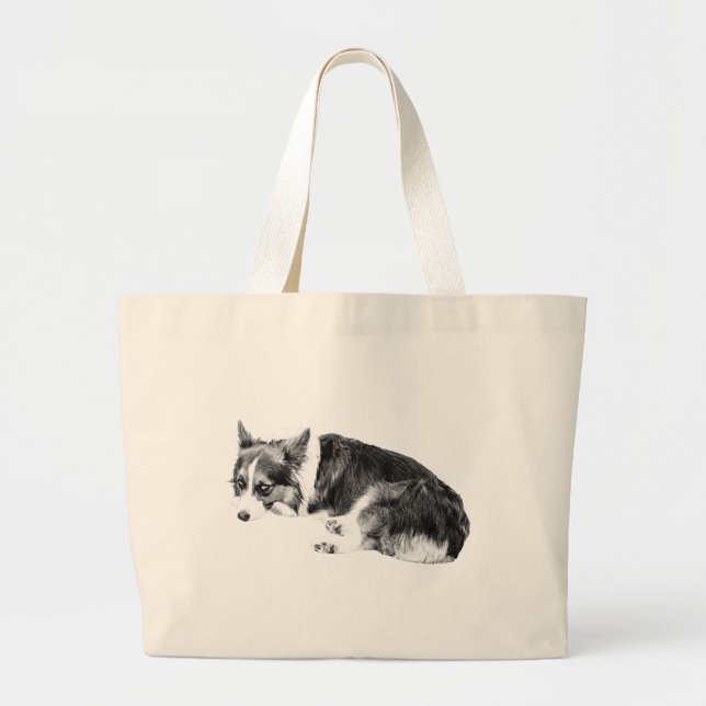 Grand Tote Bag Corgi Recroquevillé, Facile à Transporter (Devant)