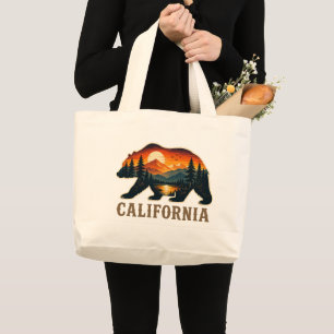 Grand Tote Bag Coucher de soleil avec ours sauvage de Californie