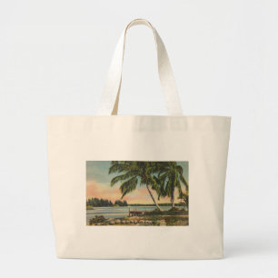 Grand Tote Bag Coucher de soleil de brise tropicale vintage de co