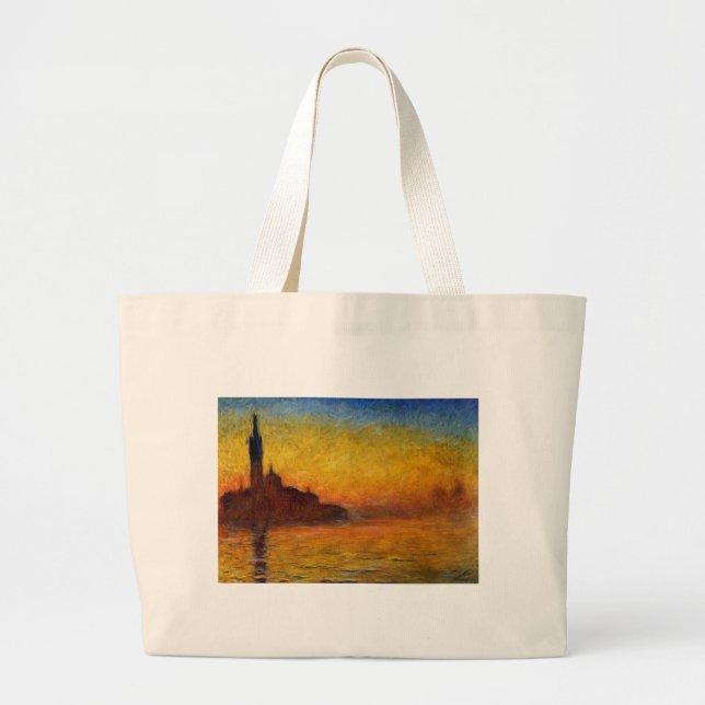 Grand Tote Bag Coucher de soleil de Monet Venise Impressionnisme  (Devant)