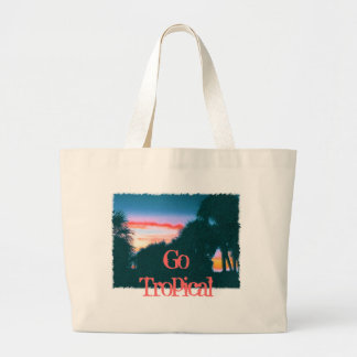 Grand Tote Bag Coucher de soleil et palmiers tropicaux