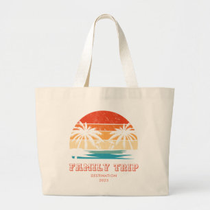 Grand Tote Bag Coucher de soleil Rétro Voyage famille Plage Palm
