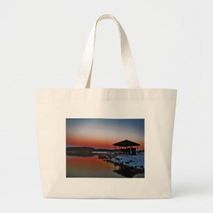 Grand Tote Bag Coucher de soleil sur le quai du lac Arrowhead