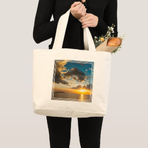 Grand Tote Bag Coucher de soleil sur l'océan, Fidji