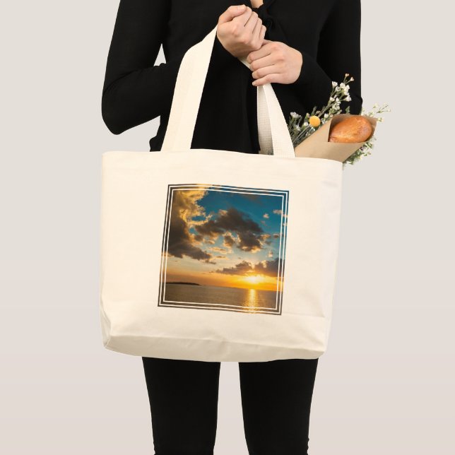 Grand Tote Bag Coucher de soleil sur l'océan, Fidji (Devant (produit))