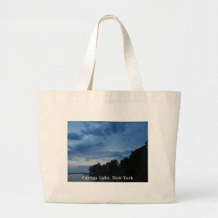 Grand Tote Bag Coucher du soleil de bleu de lac Cayuga