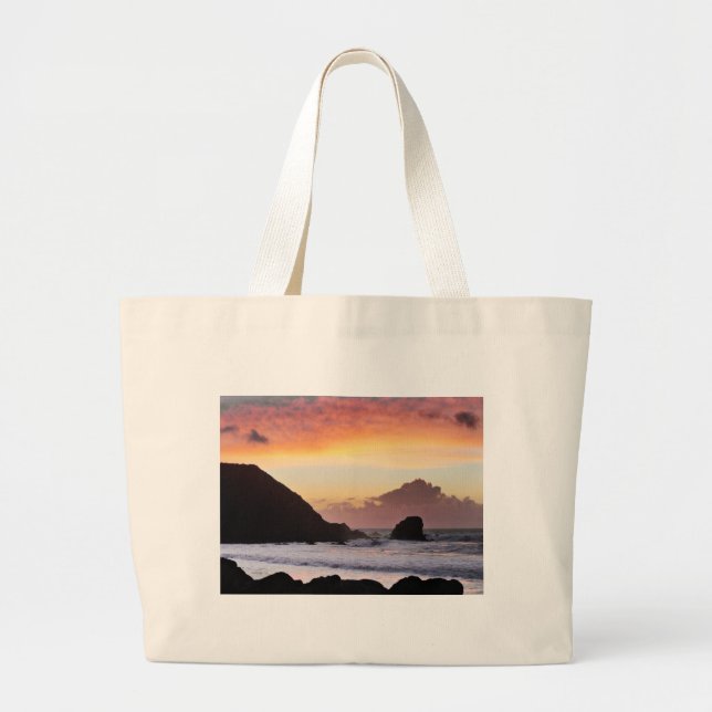 Grand Tote Bag Coucher du soleil de plage de Rockaway (Devant)