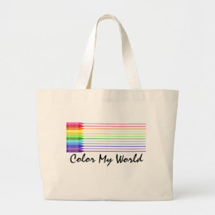 Grand Tote Bag Couleur Mon monde Crayons arc-en-ciel