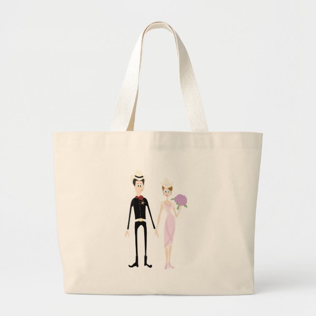 Grand Tote Bag Couple Mariage campagnard humoristique (Devant)