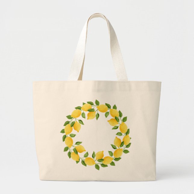 Grand Tote Bag Couronne de citrons d'aquarelle (Devant)
